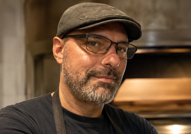 Stéphane, le pizzaiolo de Luna Rossa, devant son four